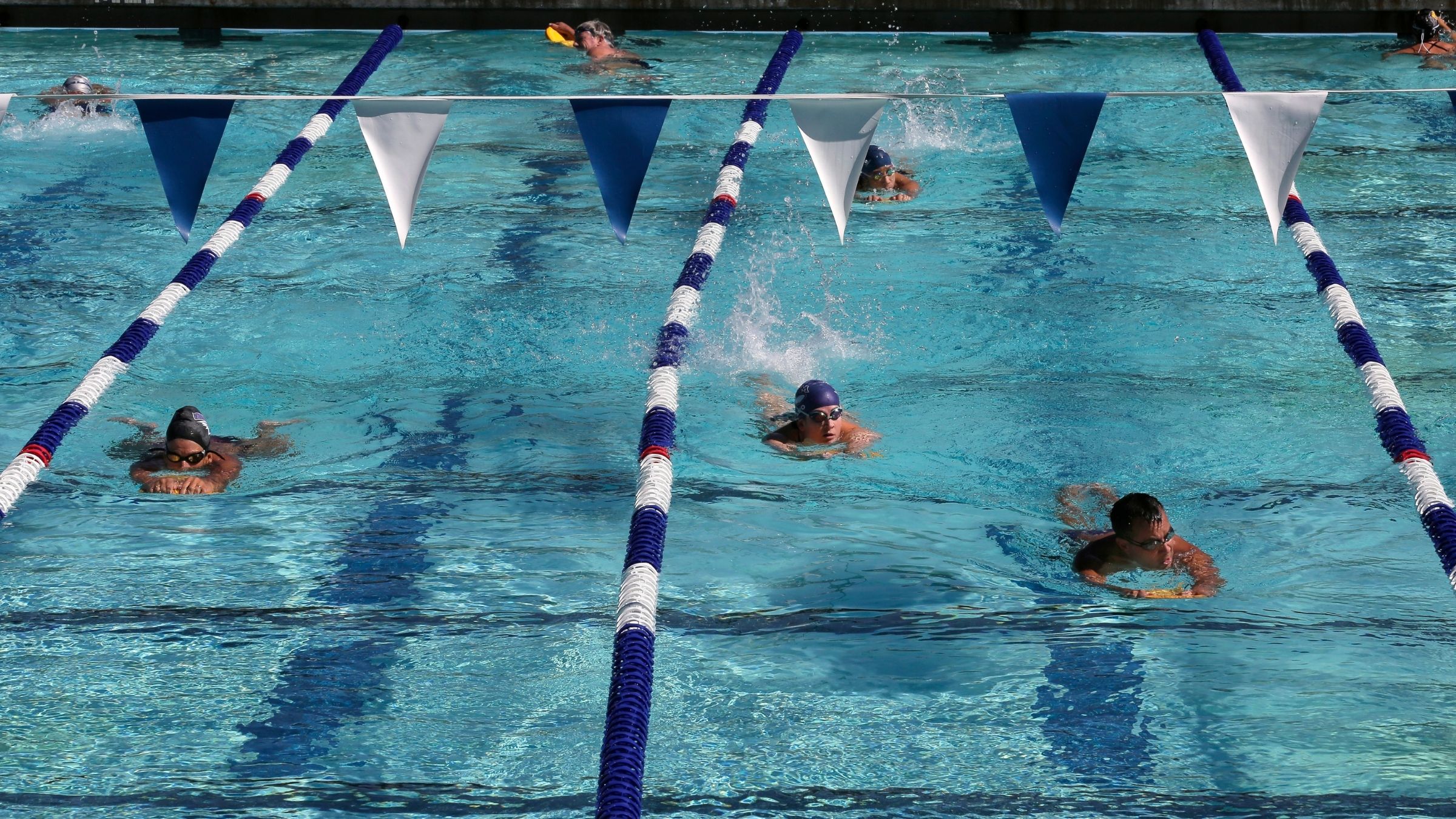 Athletes choose a lane at Masters Swimming.