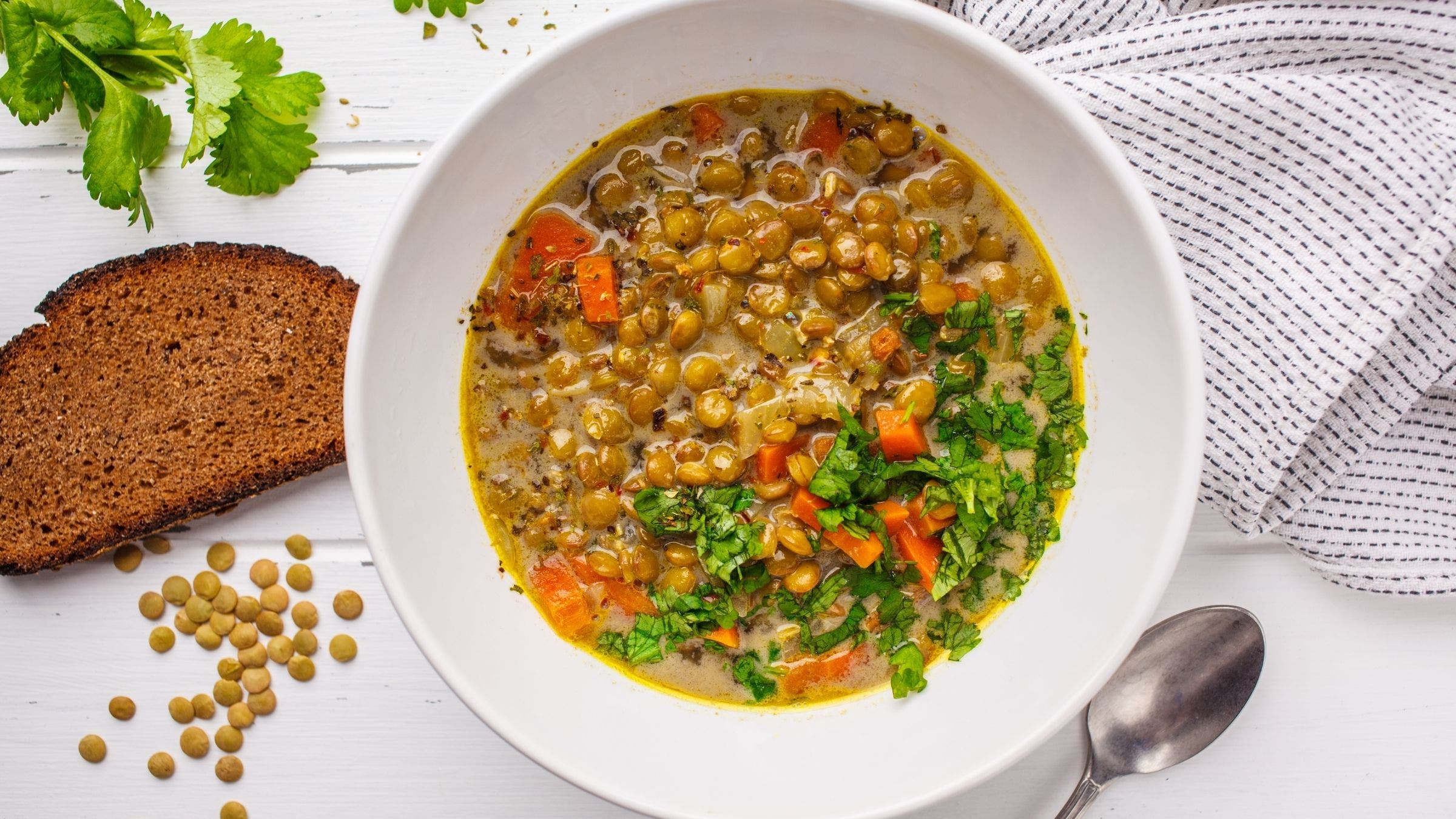 A bowl of lentil soup, which is a great cheap protein for athletes.