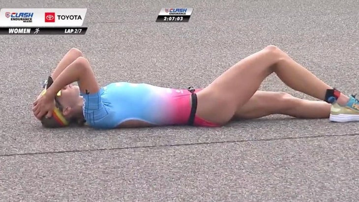Emma Pallant-Browne lies on the ground after taking a DNF at Clash Miami.