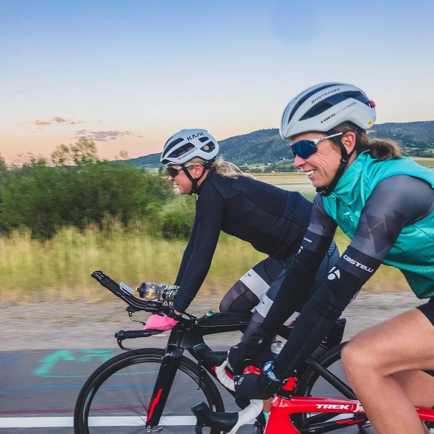 Griesbauer and coach Julie Dibens enjoying the miles