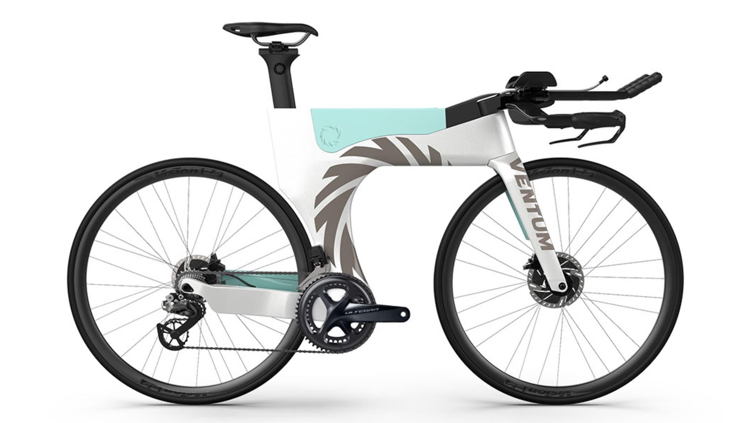 A photo of a white Ventum bike, one of the best triathlon bikes of 2022