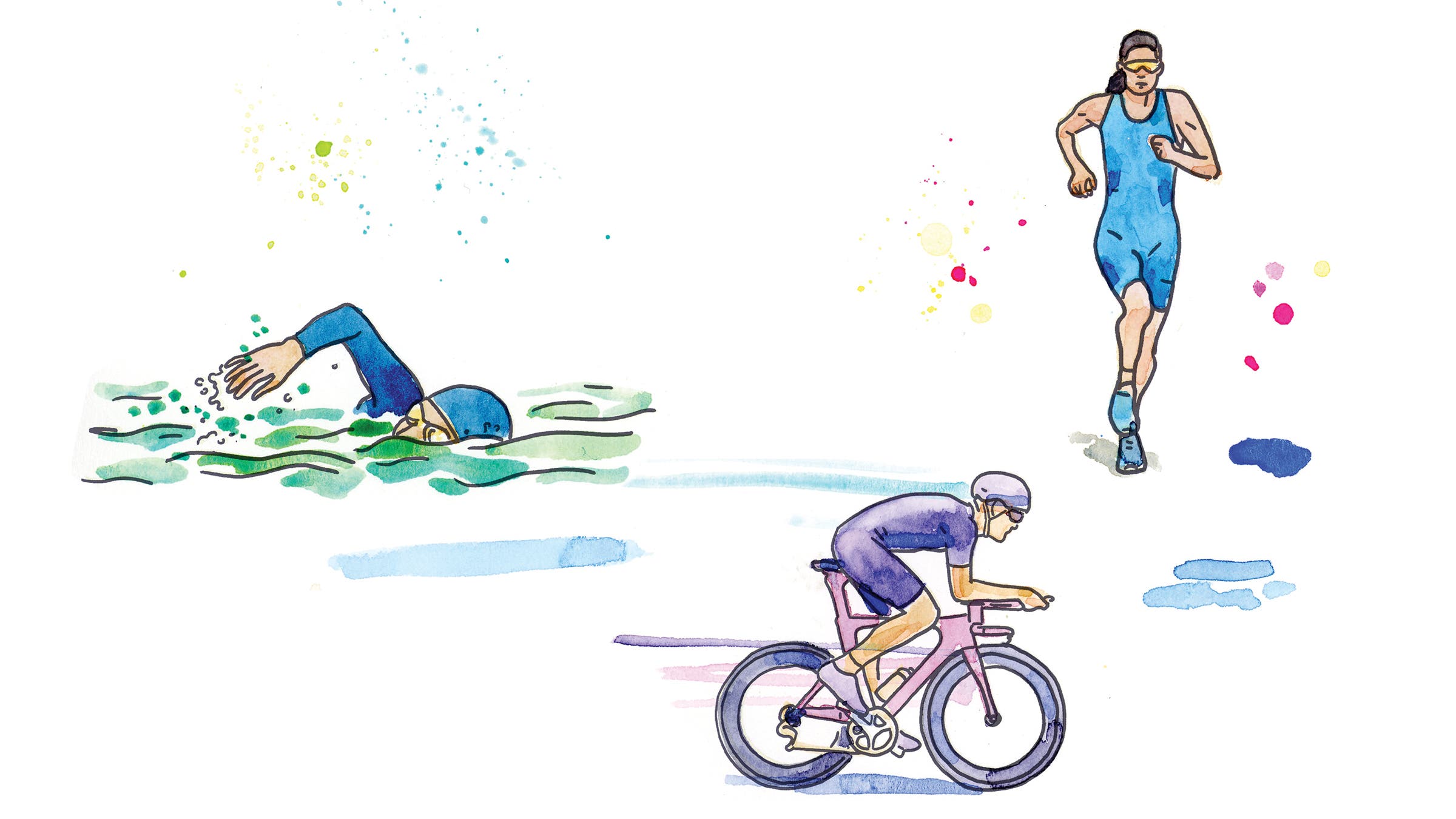 Watercolor art of triathletes