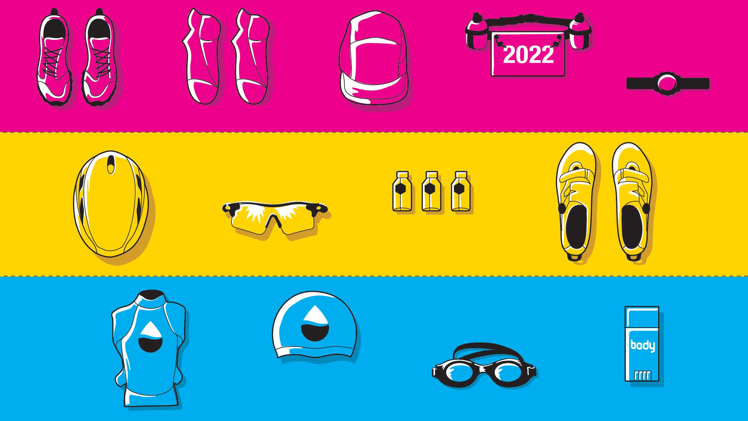 An illustration showing how to set up transition for a triathlon.