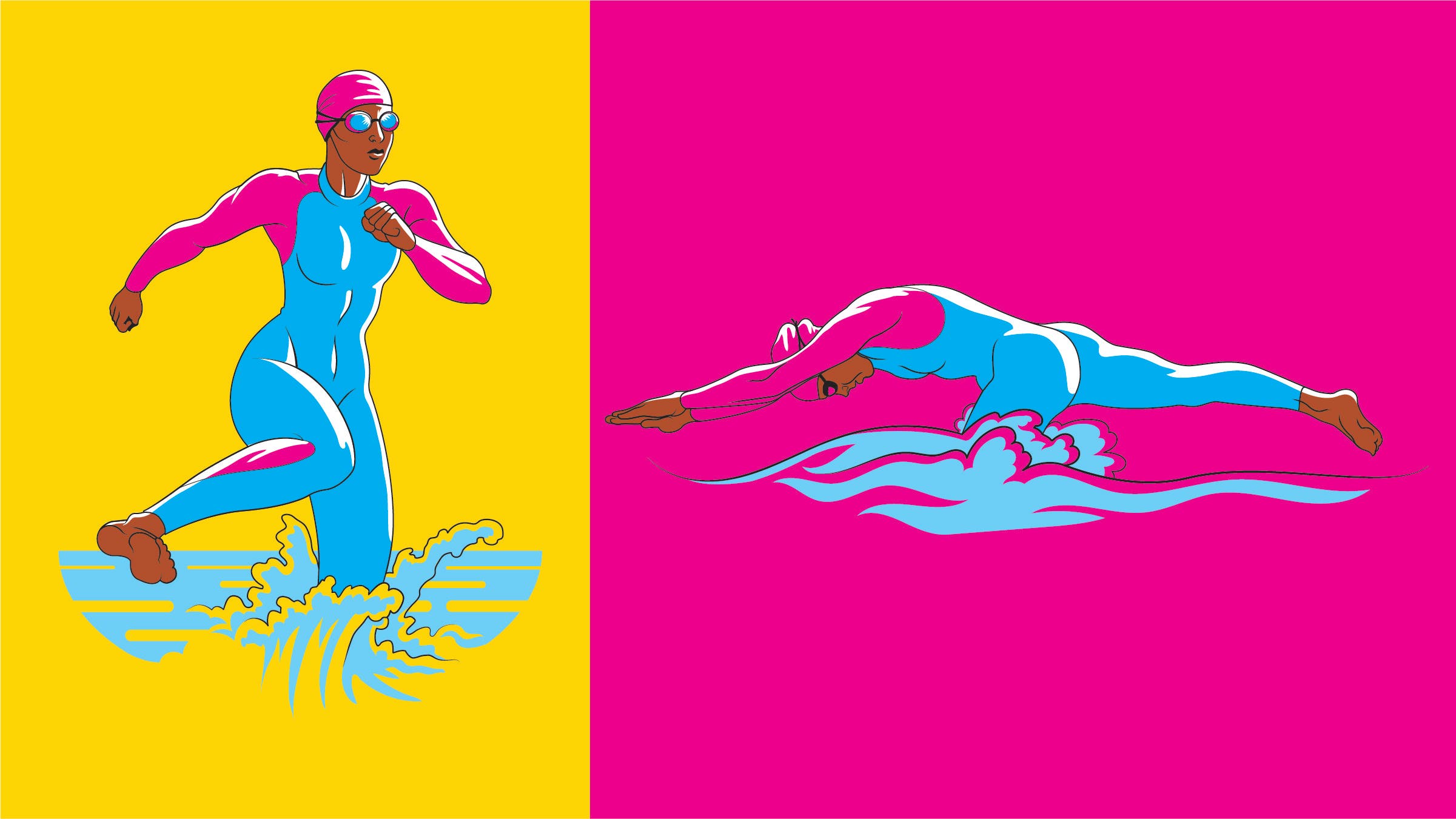 An illustration showing how to do a beach entry/exit during a triathlon.