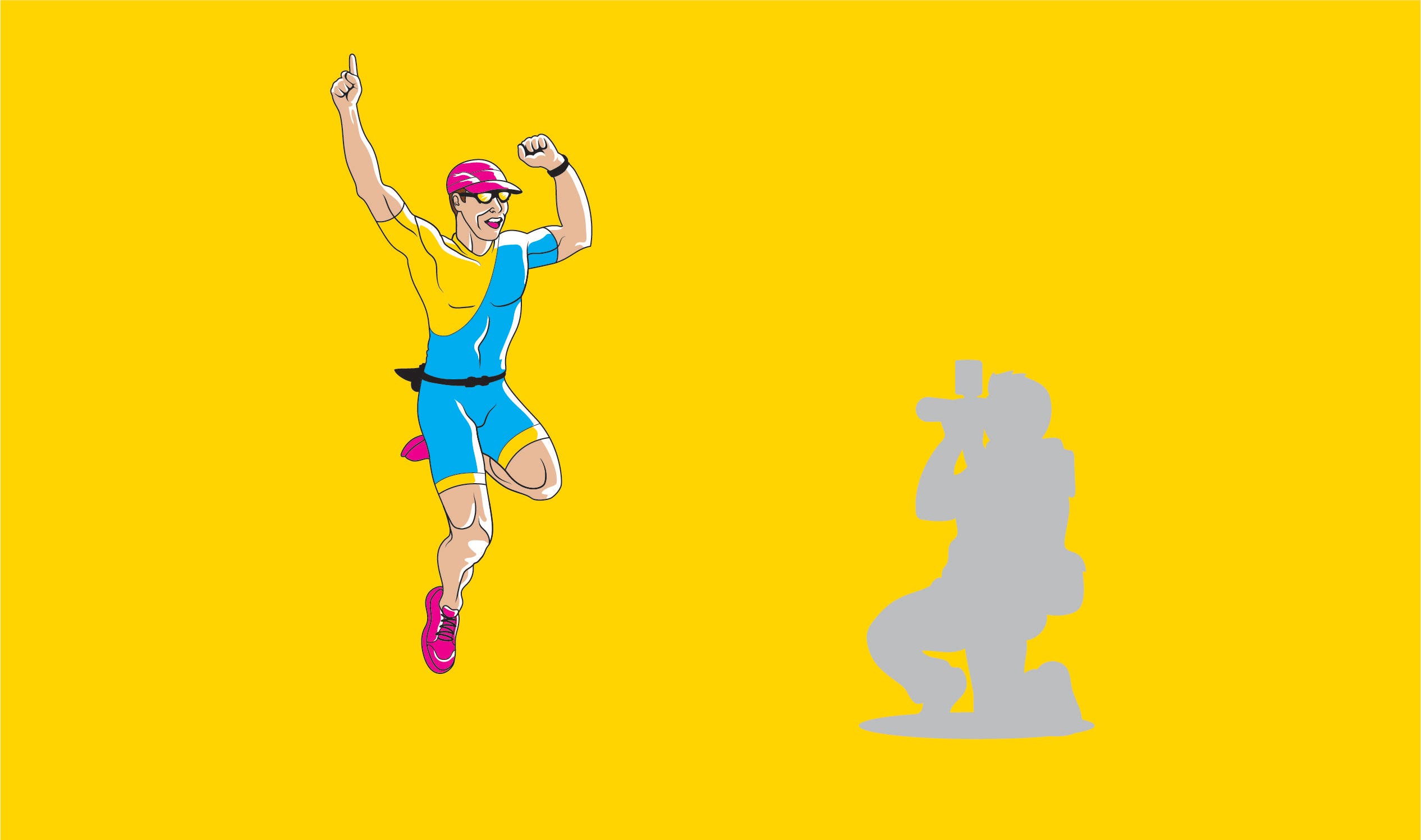 Illustration showing a triathlete who is getting a great race photo.