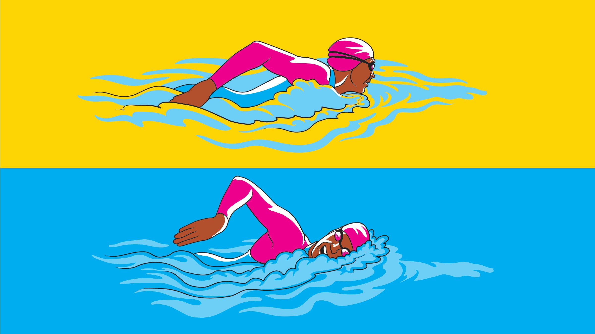 An illustration showing the two-step process for how to sight during an open-water triathlon.