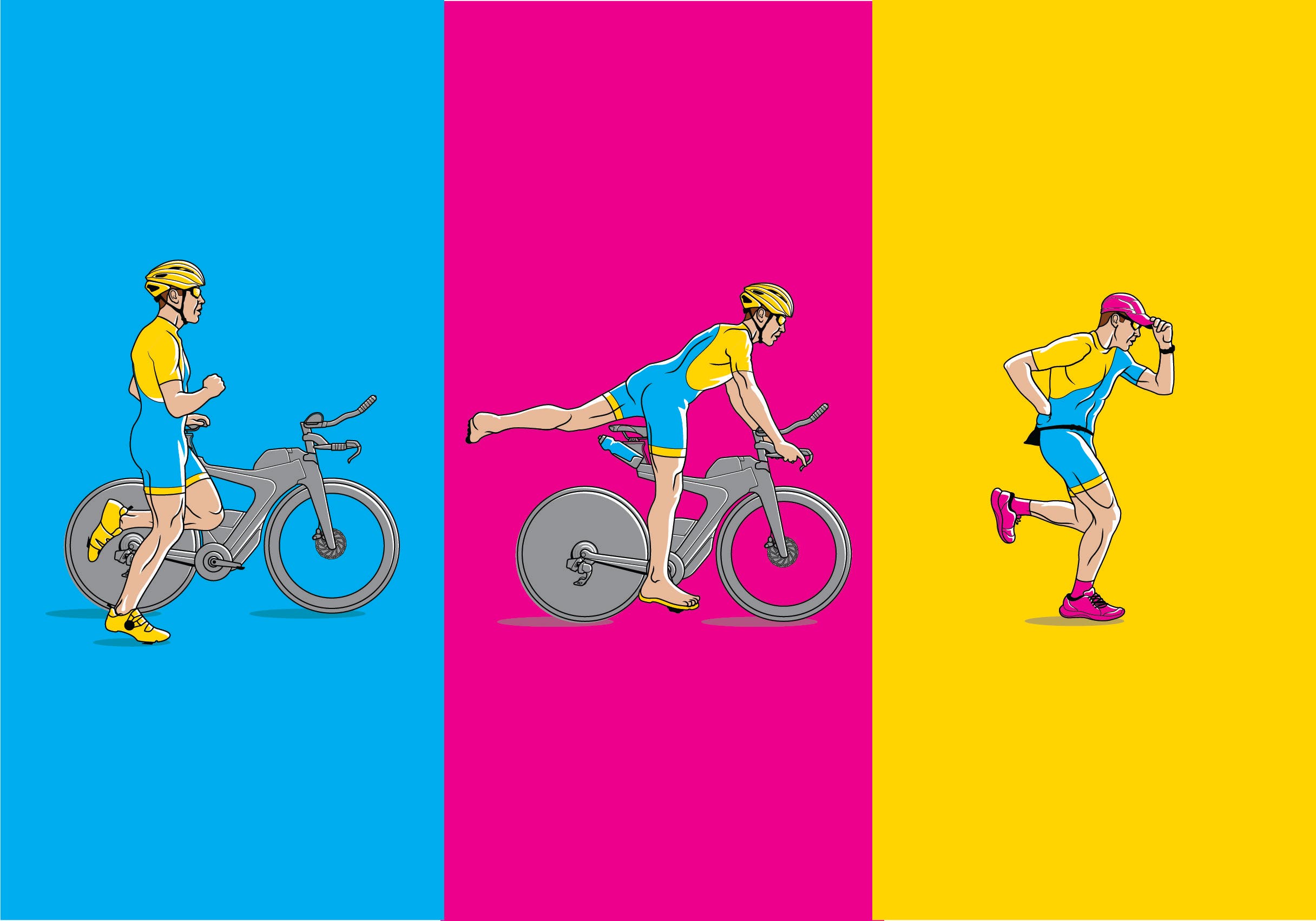 An illustration displaying how to transition during a triathlon.