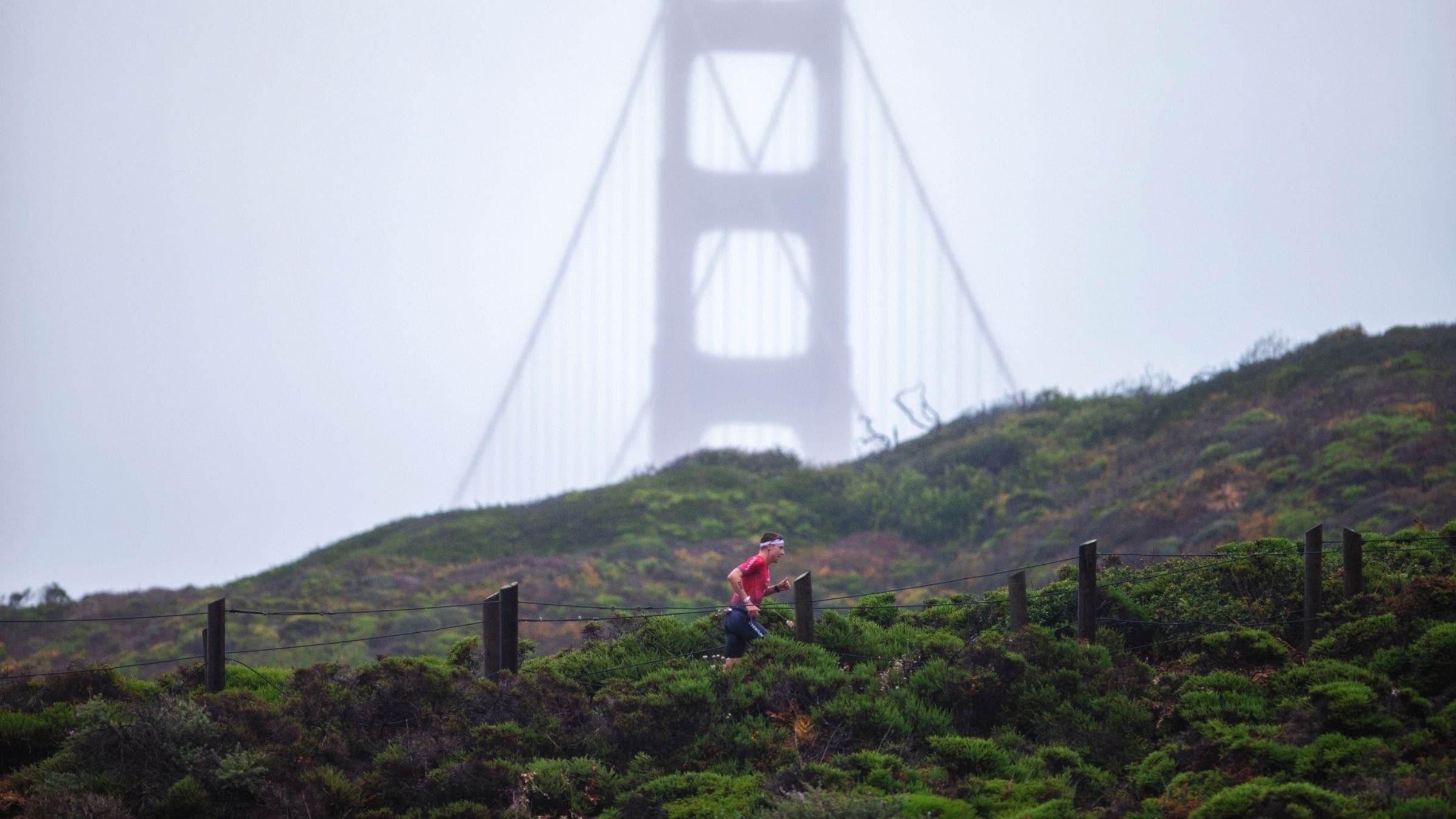 A runner on the escape form alcatraz triathlon course.