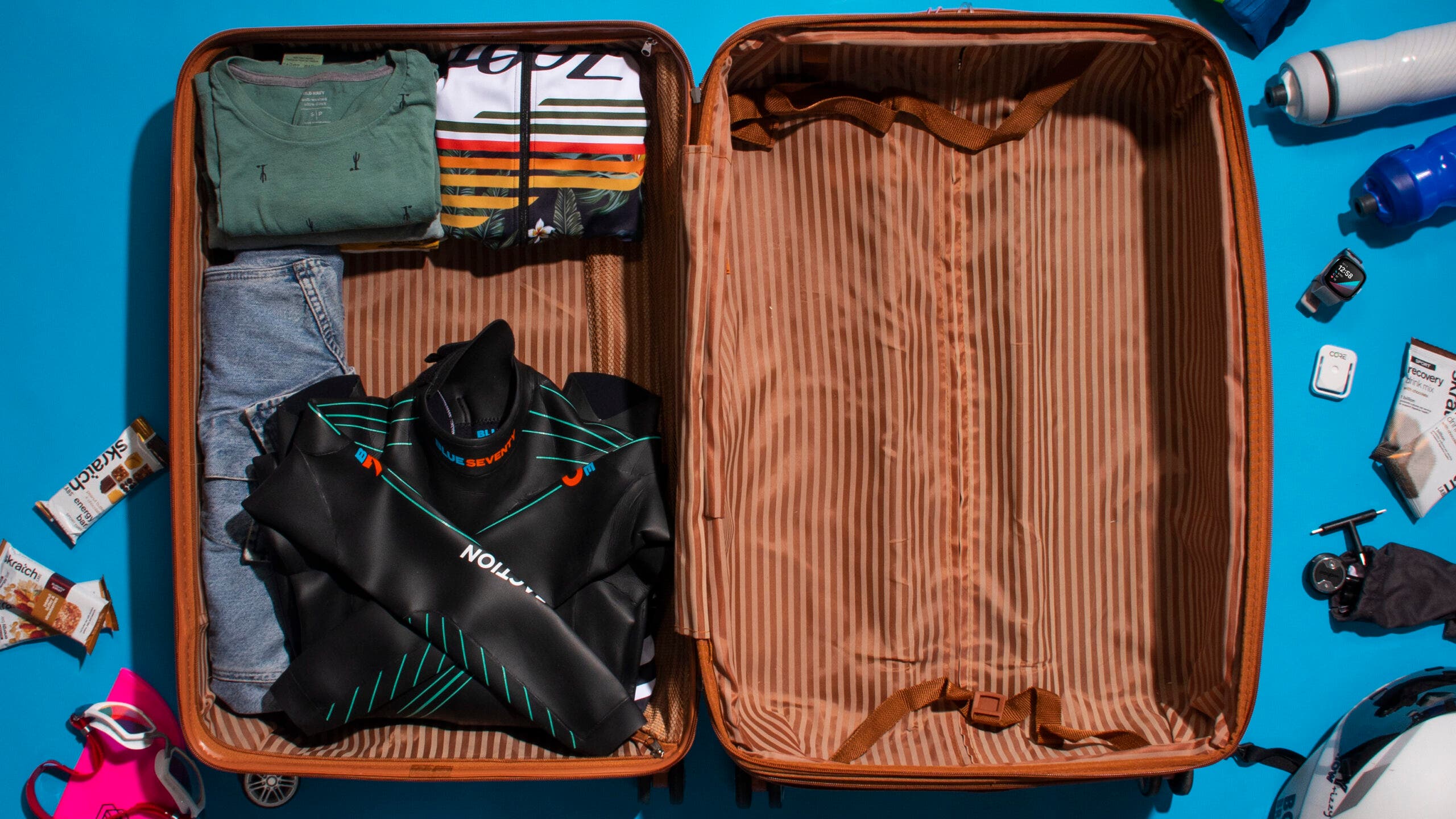 A suitcase packing for a destination race triathlon