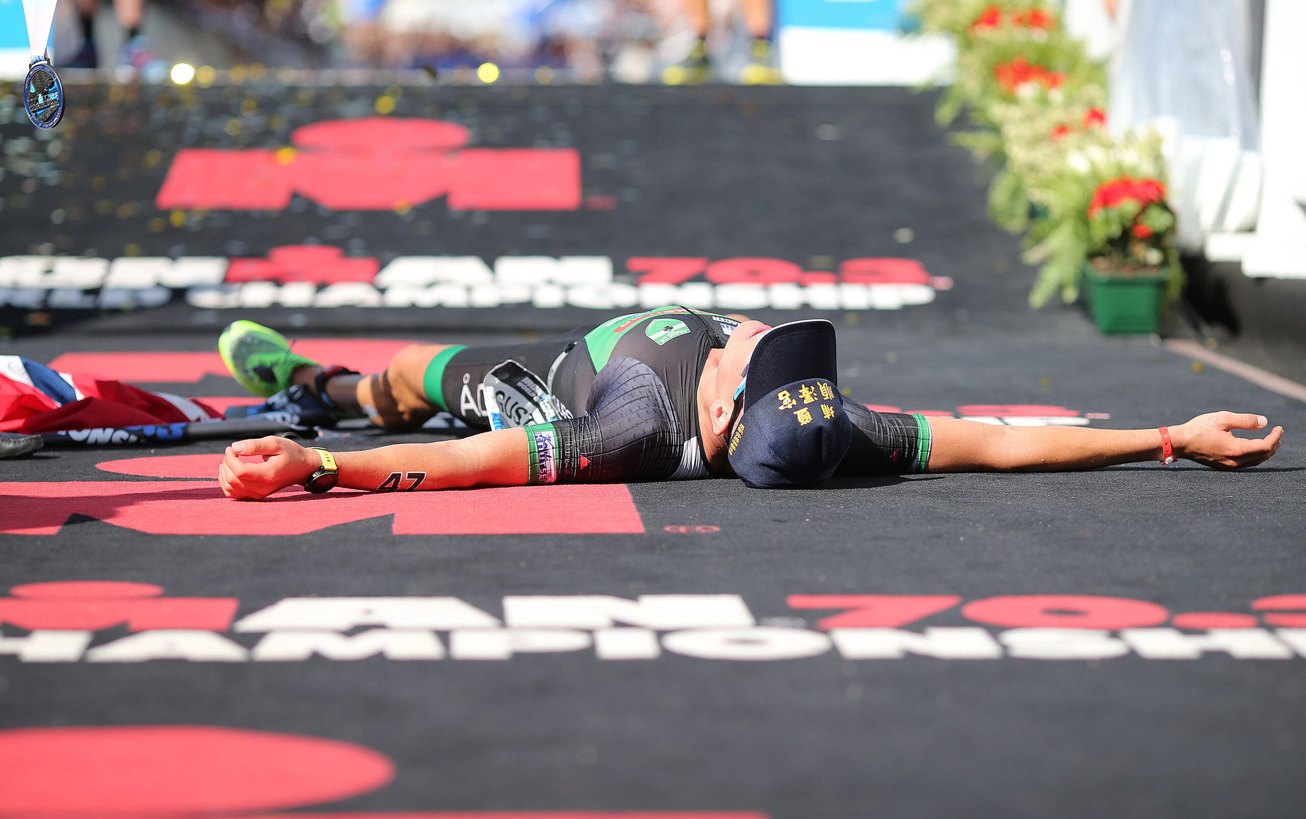 Gustav Iden's lucky hat is front and center after winning the Ironman 70.3 World Championship.