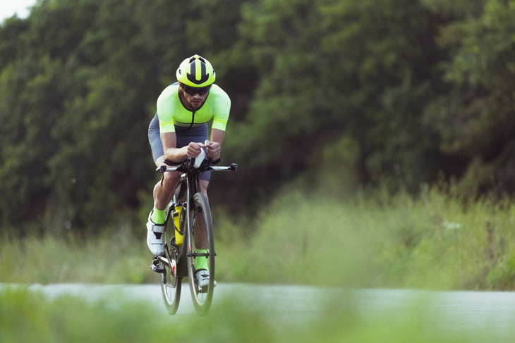 an athlete does a bike workout for 70.3 training
