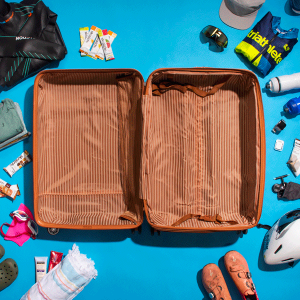 A gif with how to pack for a destination triathlon
