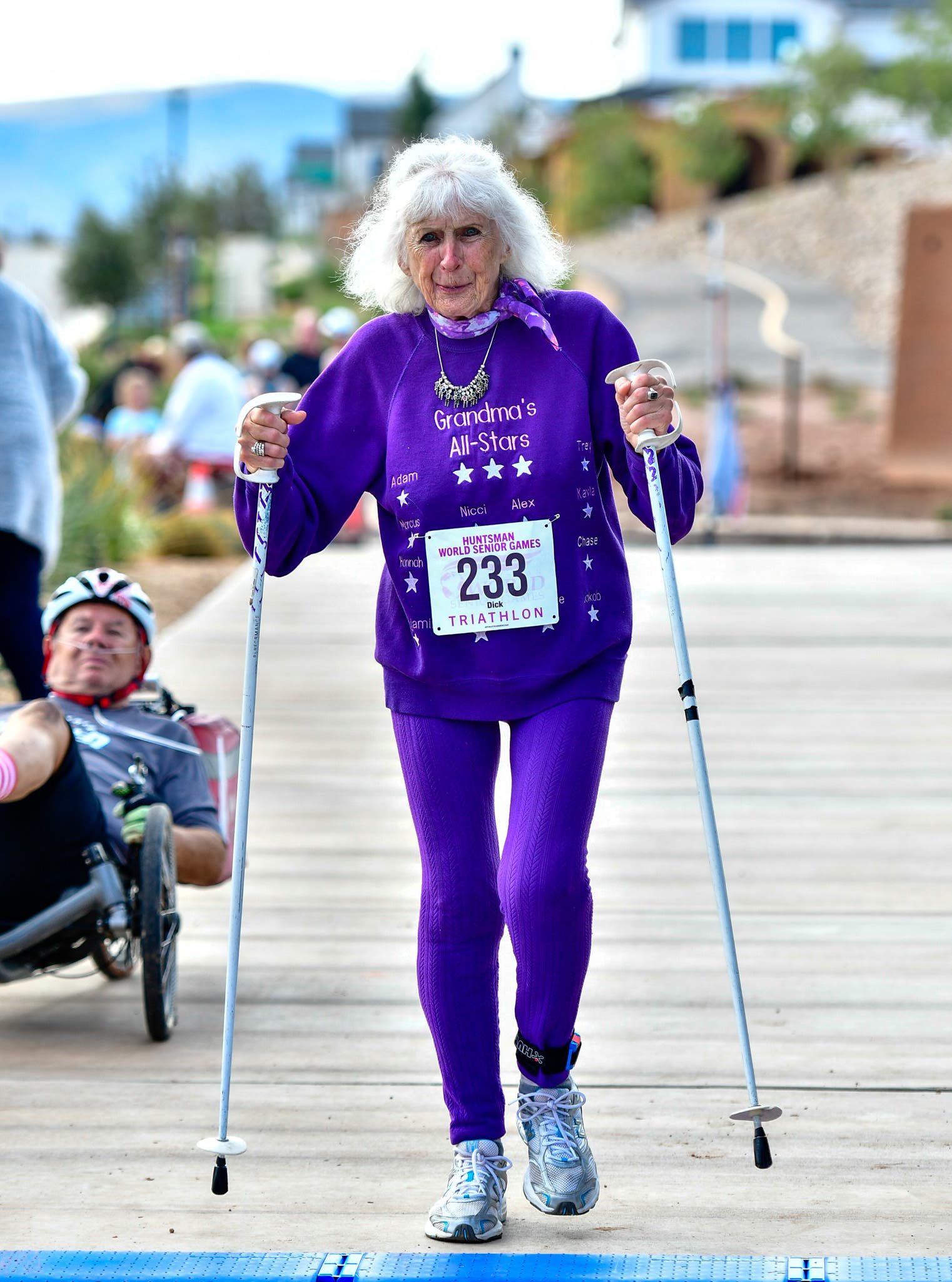 An athlete competes at the Huntsman World Senior Games Triathlon