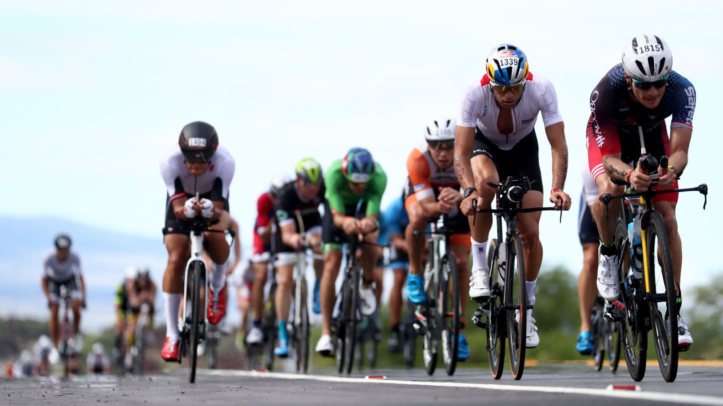A group of Ironman triathletes in Kona.