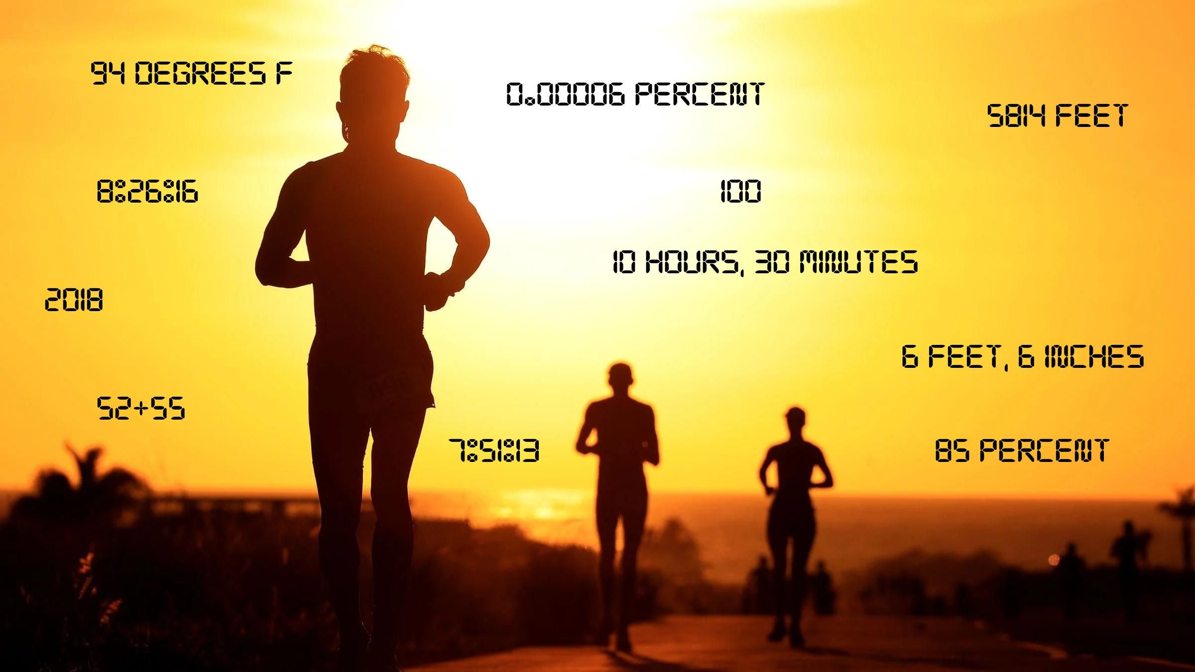 A collage of runners surrounded by Ironman Kona Stats
