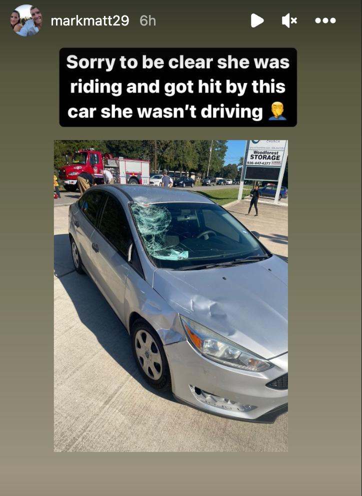 A screengrab of a photo of the vehicle involved in Kat Matthews crash