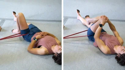 An athlete does mobility training exercises