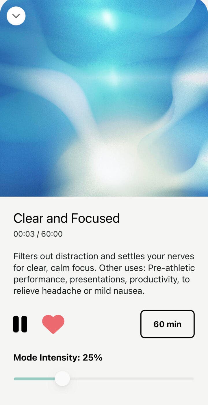 A screenshot of the Apollo Neuro "clear and focused" mode