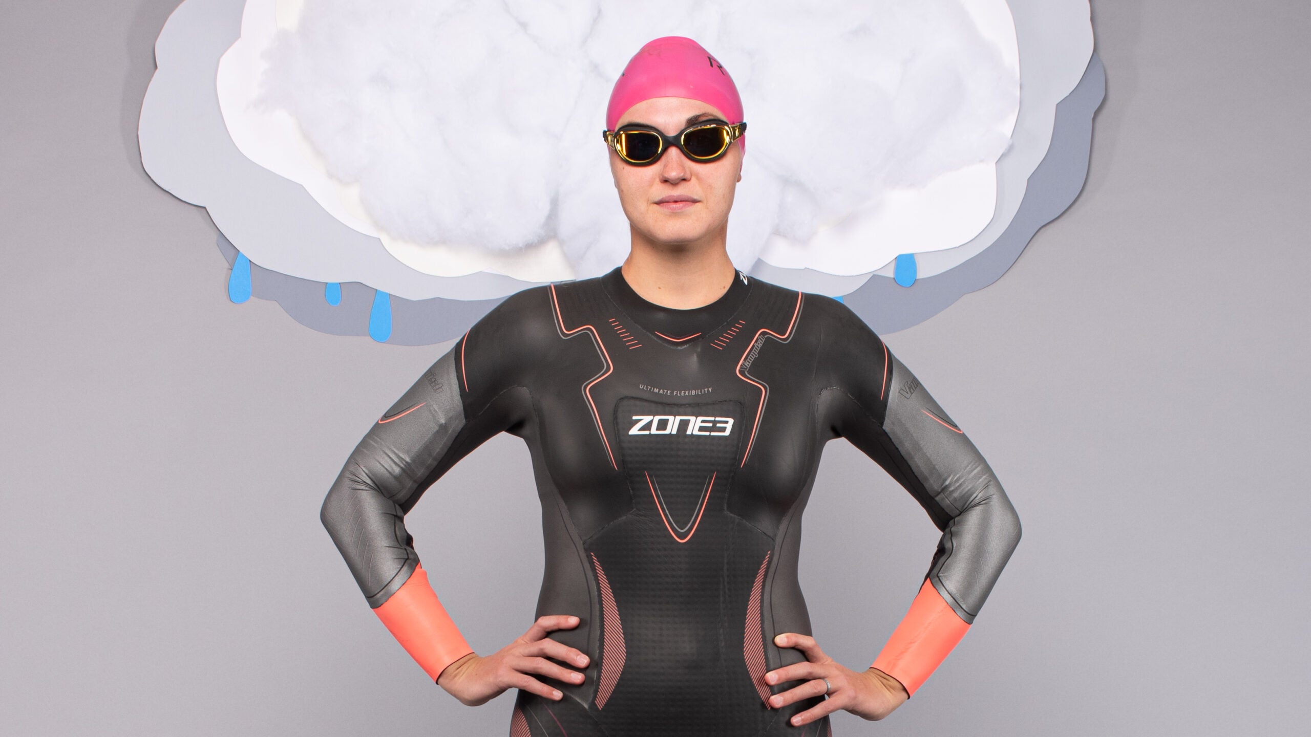 A model demonstrates What to wear for open-water swim
