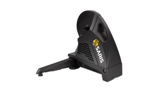 A black Saris H3 Plus Smart trainer, one of the best indoor bike trainers for triathletes