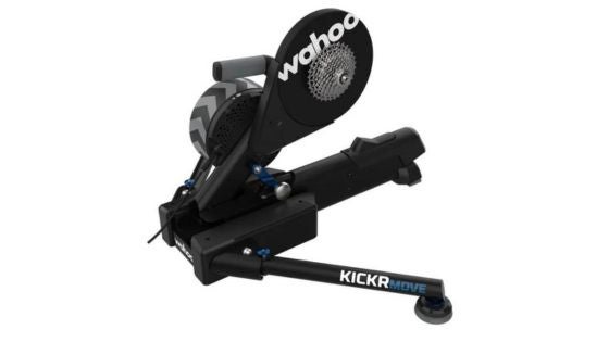 A black Wahoo KICKR move, one of the best indoor bike trainers for triathletes