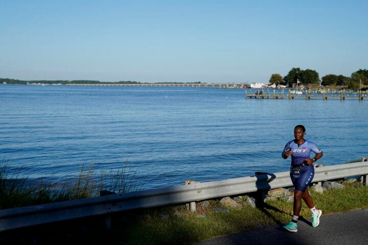 An athlete competes during Ironman Maryland.