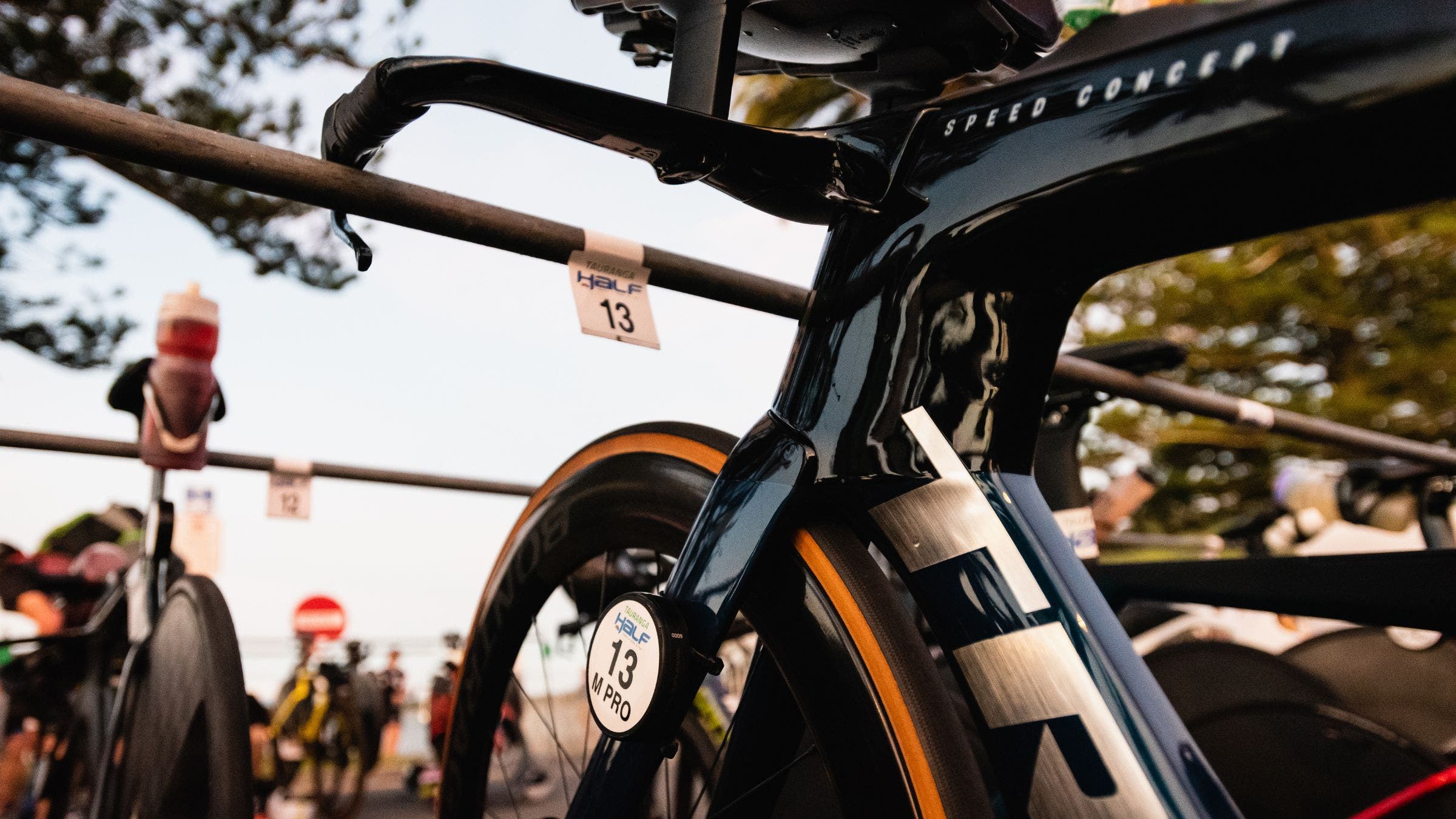 A Race Ranger device anti-drafting puck on a triathlon bike.