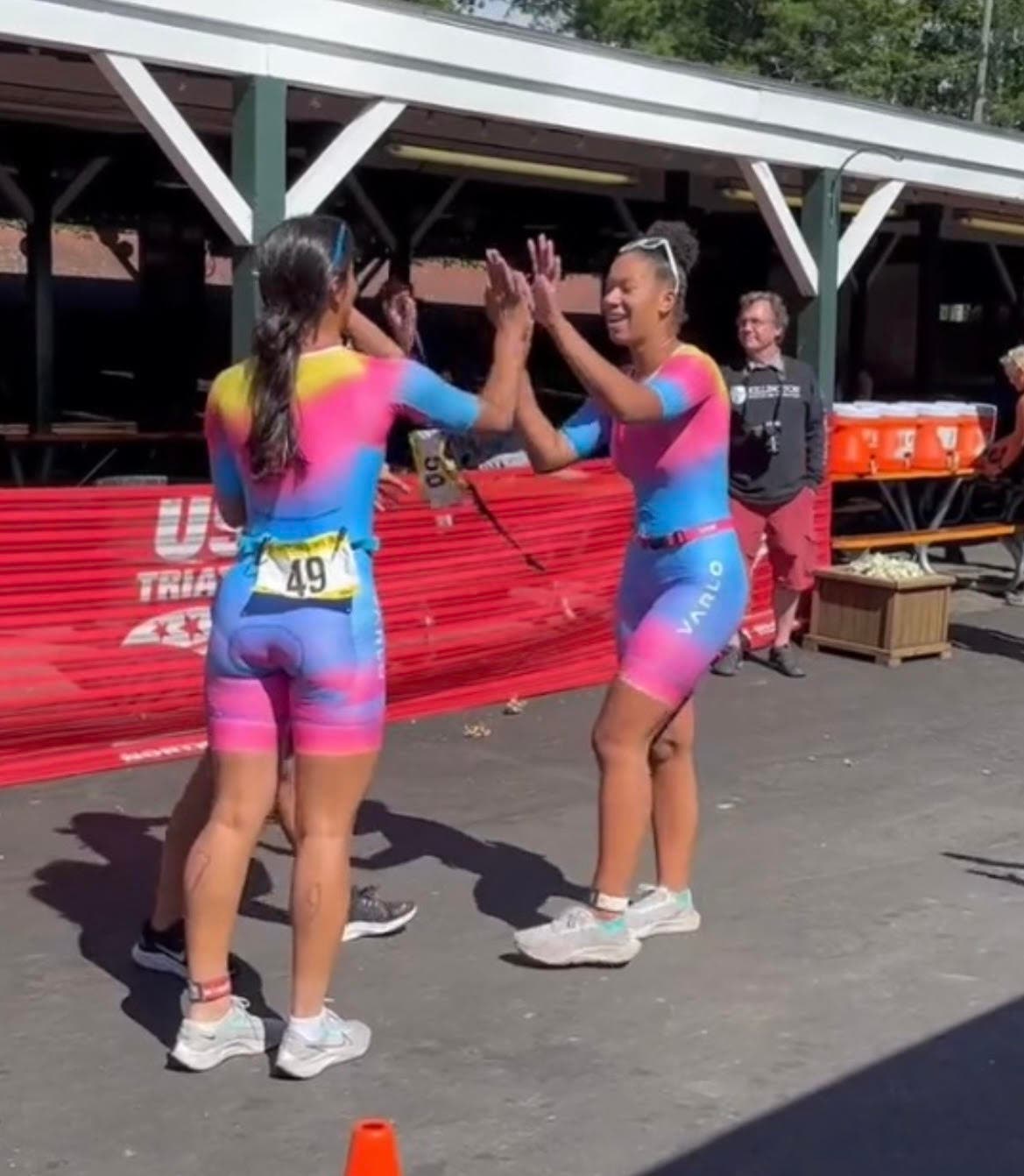 Naugatuck High School Triathlon finishes a race. They are working to increase diversity in triathlon.