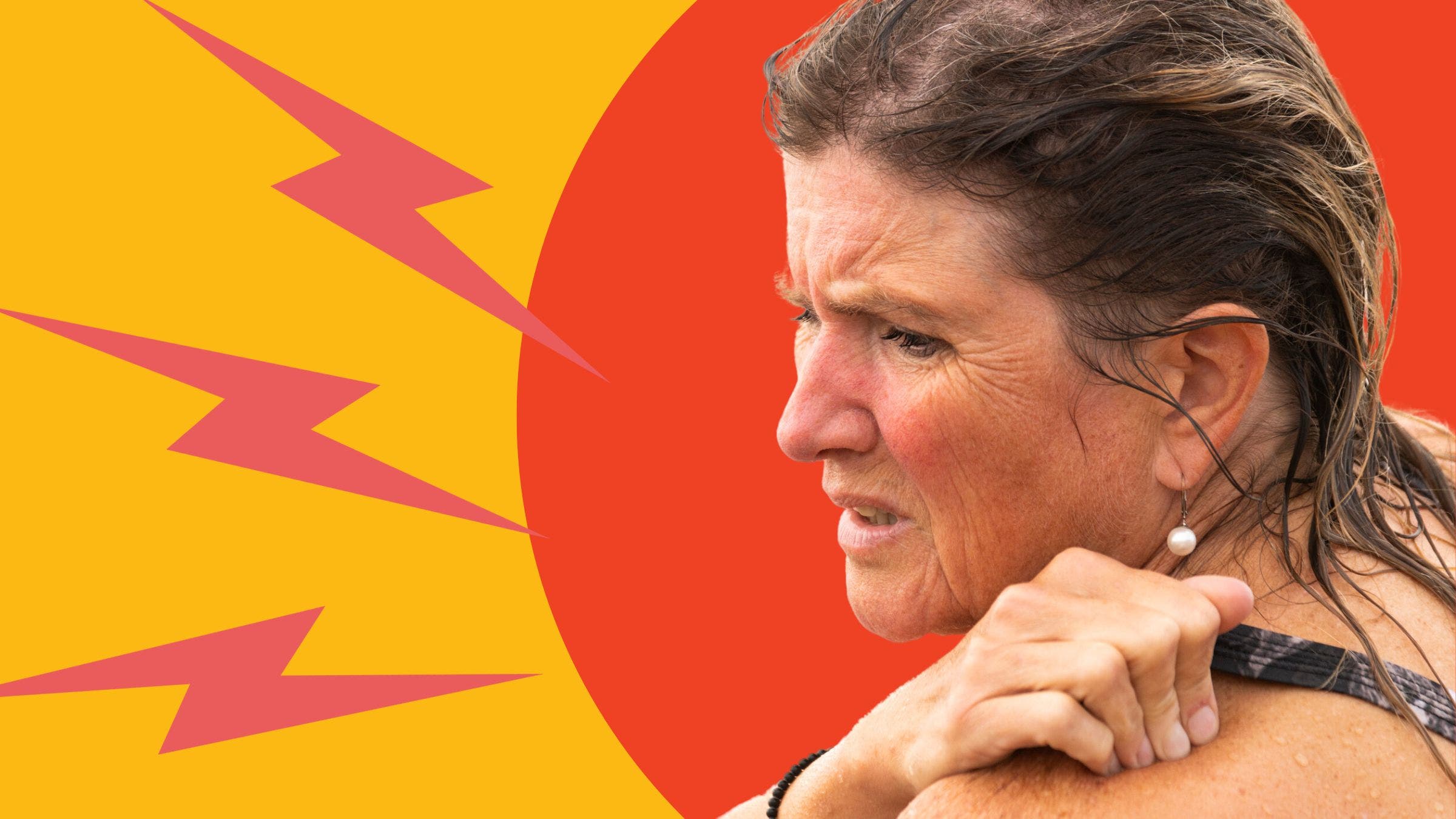 a woman experiences cramping during swim