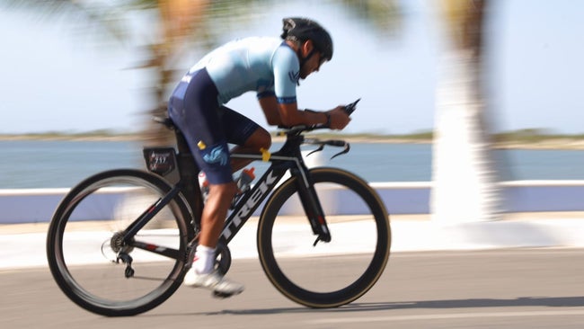 A triathlete uses a 70.3 training plan to prepare for his first half-iron triathlon race.