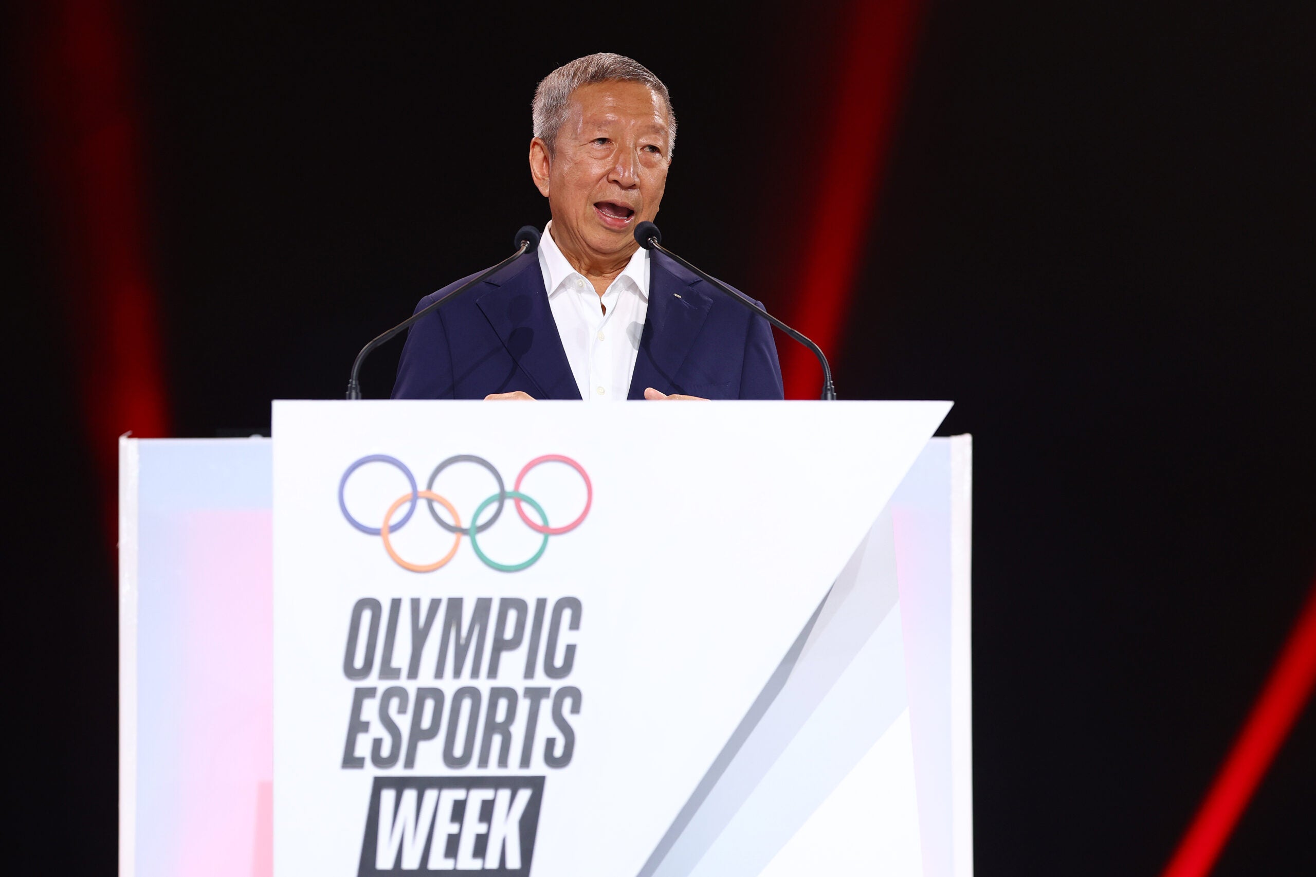 IOC Vice President Ng Ser Miang delivers a speech during the closing ceremony on day four of the Olympic Esports Week in Singapore.