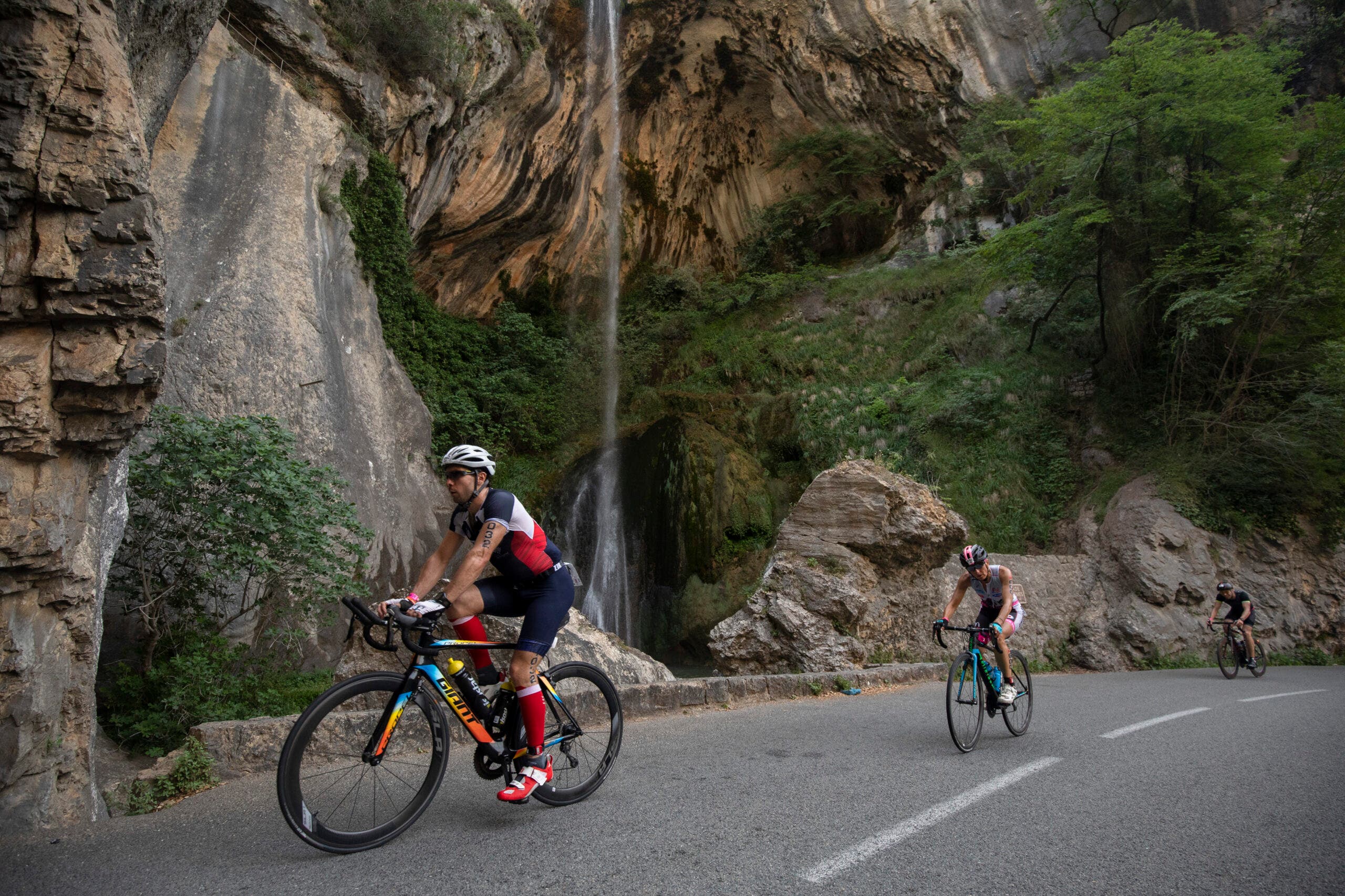 Athletes compete during the bike leg of Ironman Nice on June 30, 2019 in Nice, France.