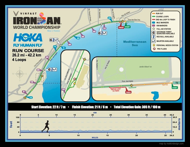 A map of the Ironman World Championship in Nice run course