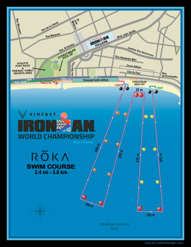 A map of the Ironman World Championship swim course in Nice France