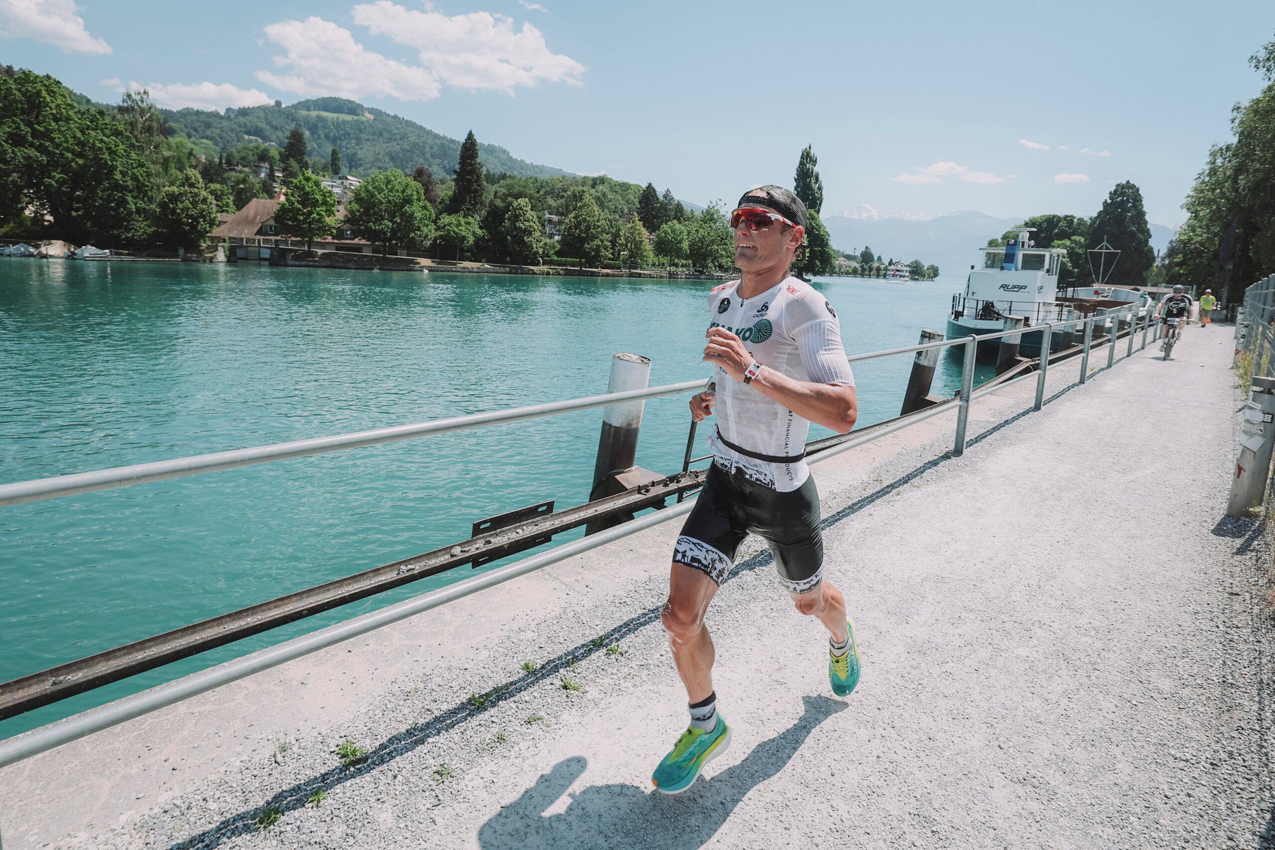 Jan van Berkel of Switzerland competes in the run leg during his final career race at Ironman Switzerland.