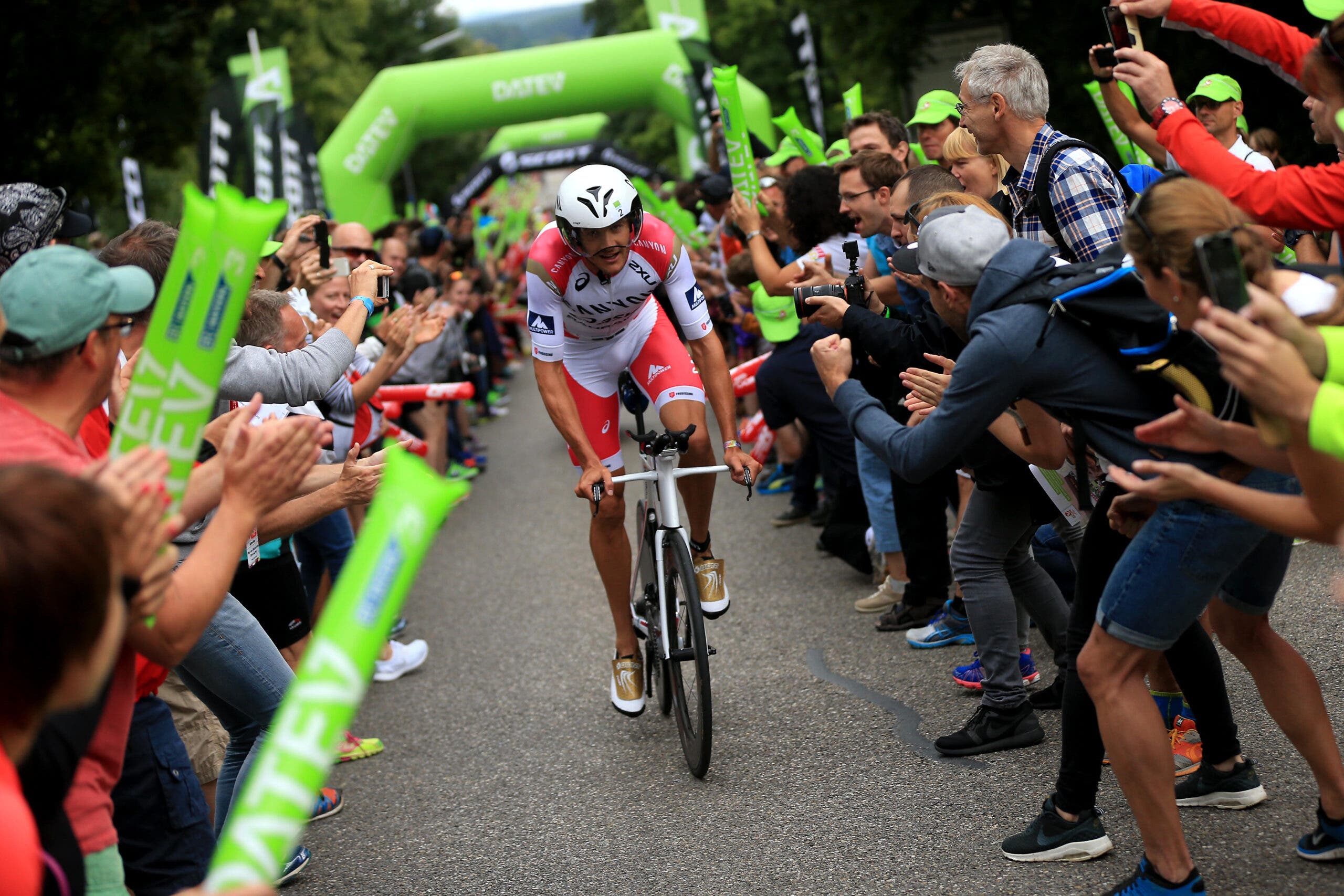 Jan Frodeno of Germany climbs the Solar Hill on the bike during the Challenge Triathlon Roth on July 17, 2016 in Roth, Germany.