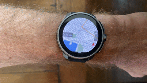 A demonstration of the Suunto Race navigation during a smartwatch review for triathletes.