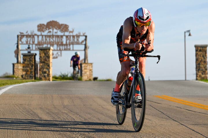 An athlete competes on the bike at 370 Lakeside Triathlon.