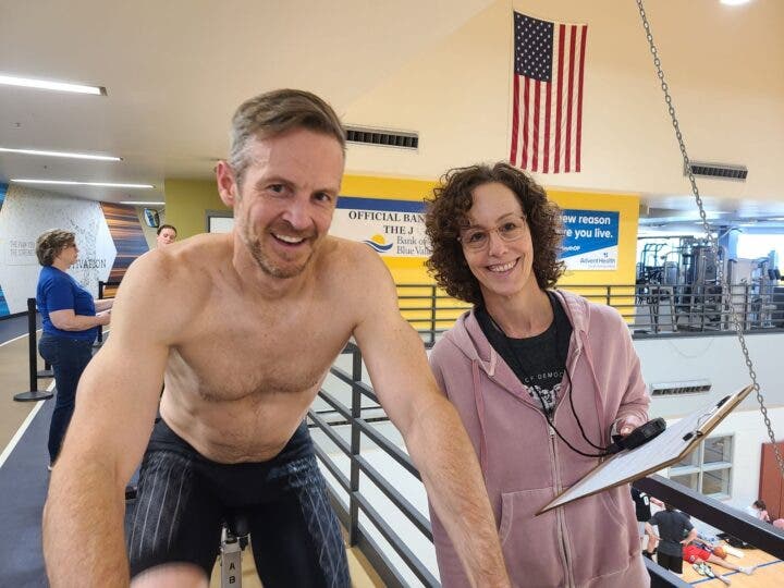 An athlete at the J Indoor Triathlon participates in the bike section.
