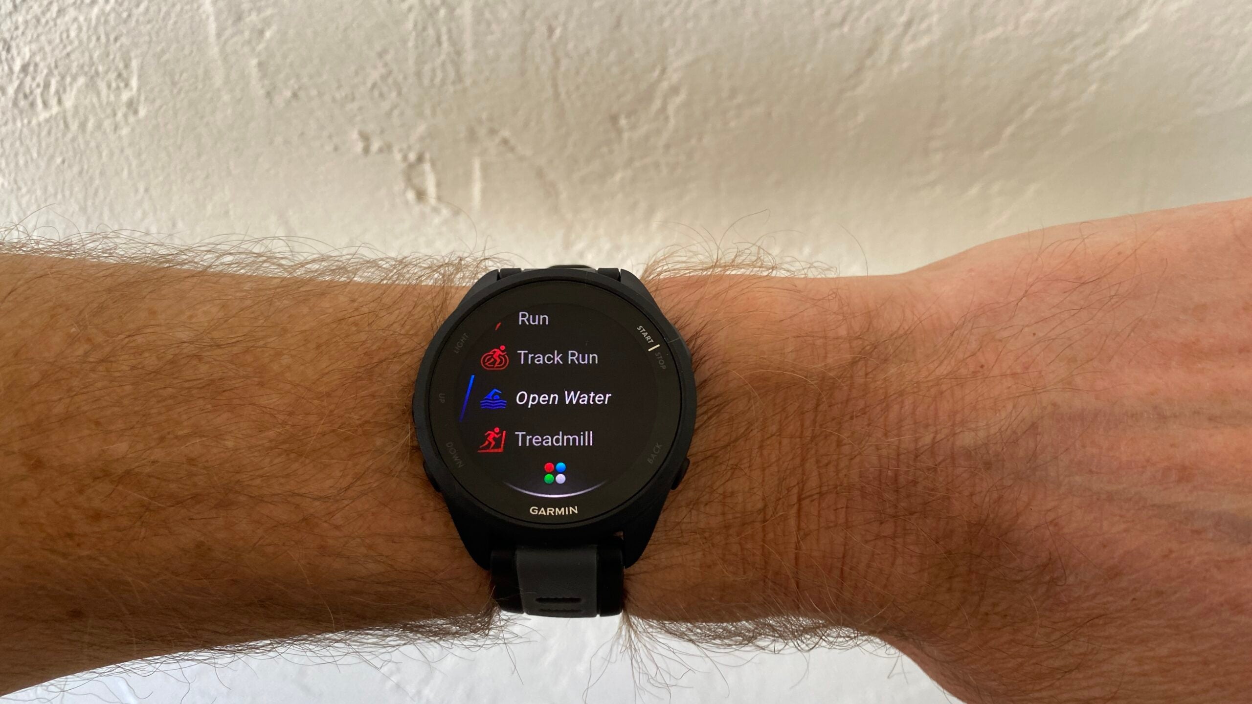 The Garmin Forerunner 165 has activity modes that include open-water swimming, track mode, and running with power, but no triathlon or multisport modes.