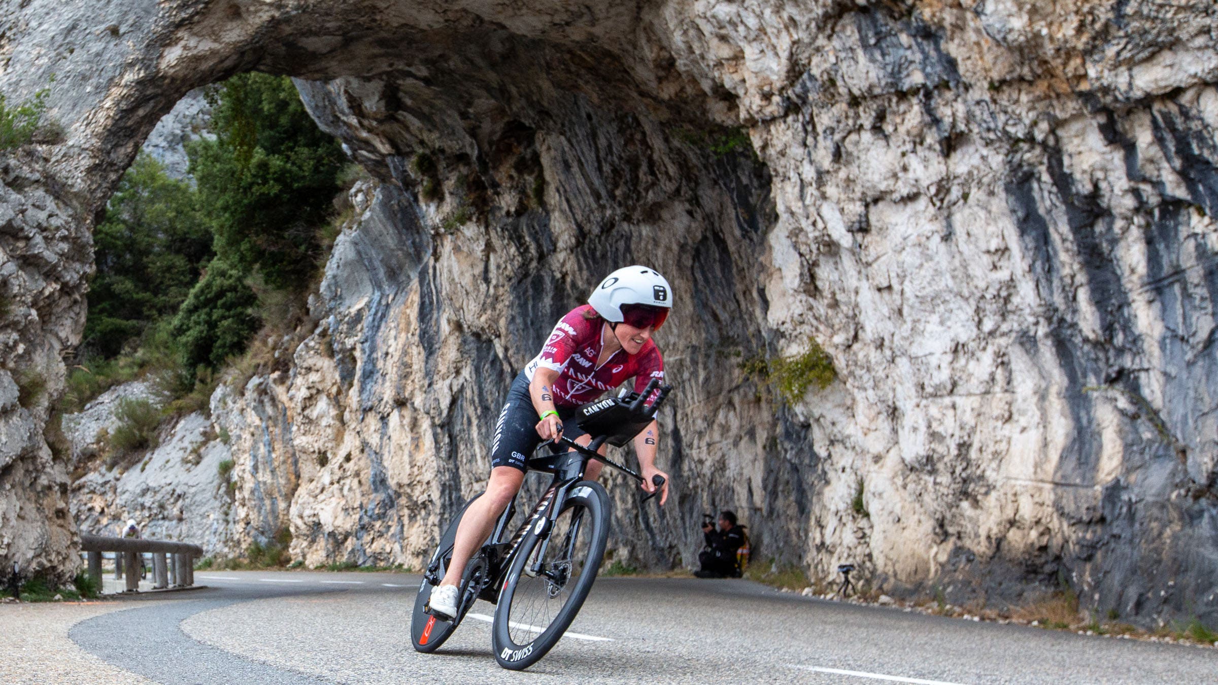 woman racing tri bike in Nice, France