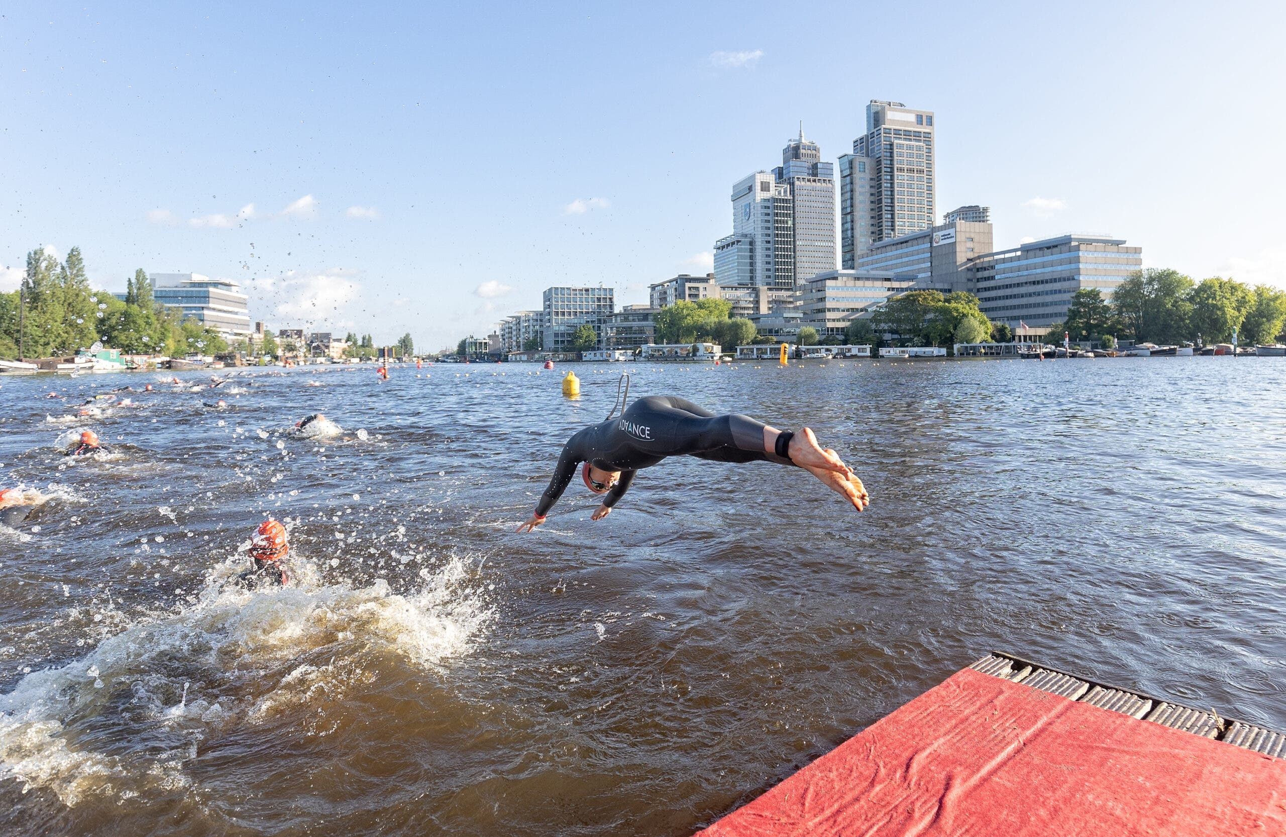 There are three types of triathlon swim starts: Water, beach, and dive.