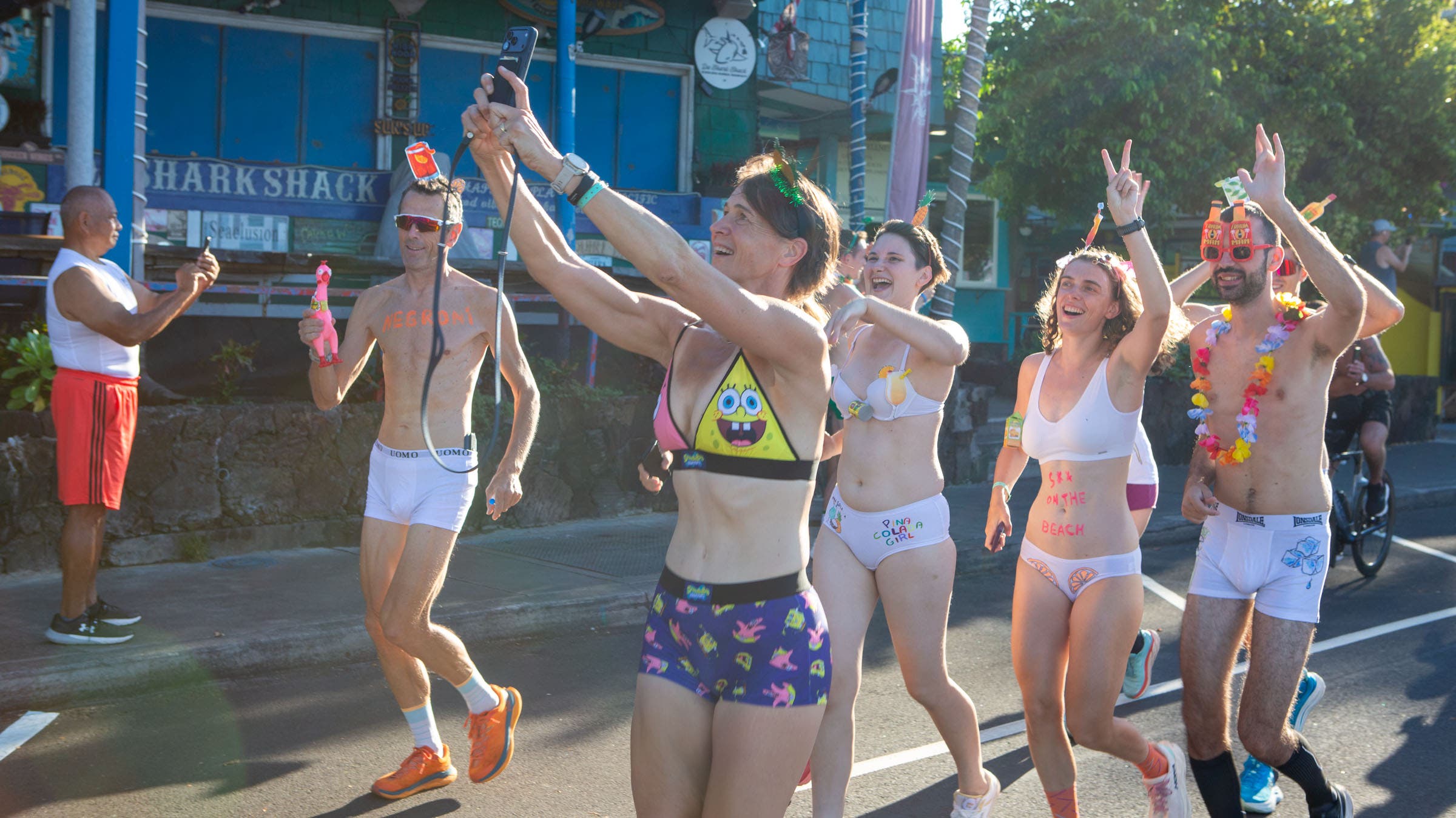 It's one of the few times it is socially acceptable to take a selfie in your skivvies in the middle of the road.