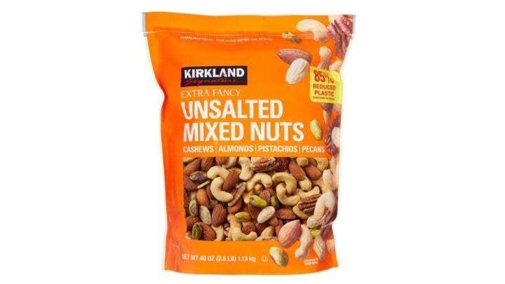Kirkland's unsalted mixed nuts are one of the healthiest foods available at Costco.