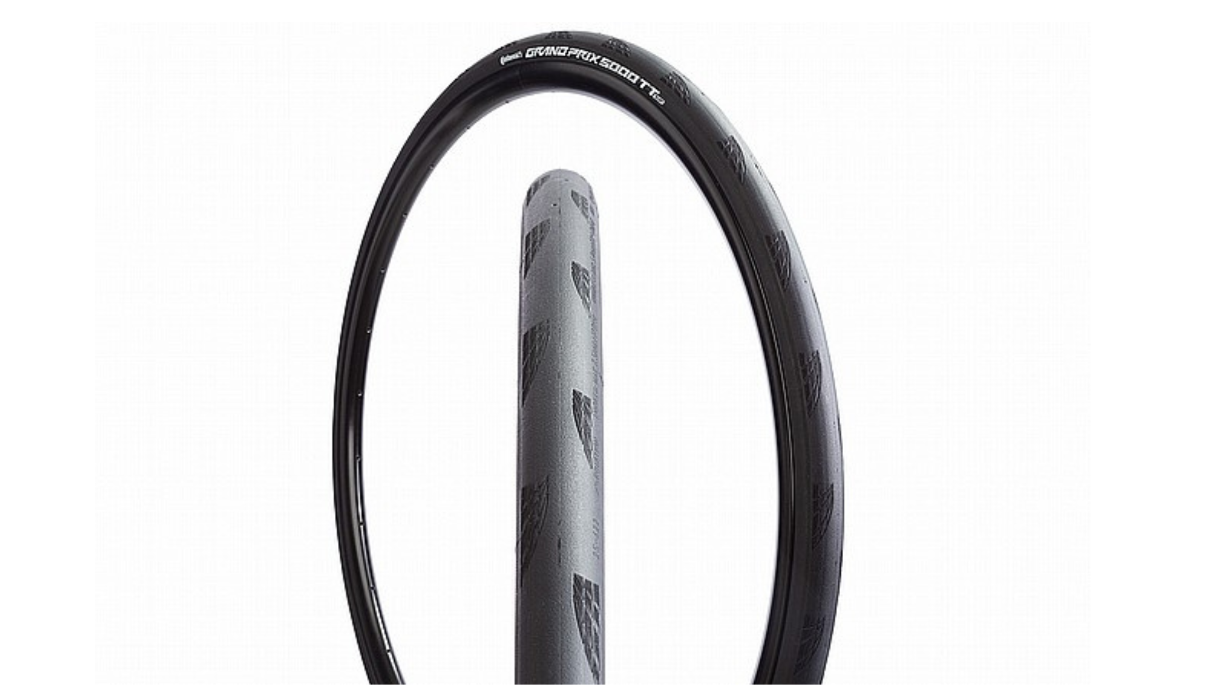 Two views of Continental GP 5000 tubeless tires on a white background, souvenir deals for triathletes