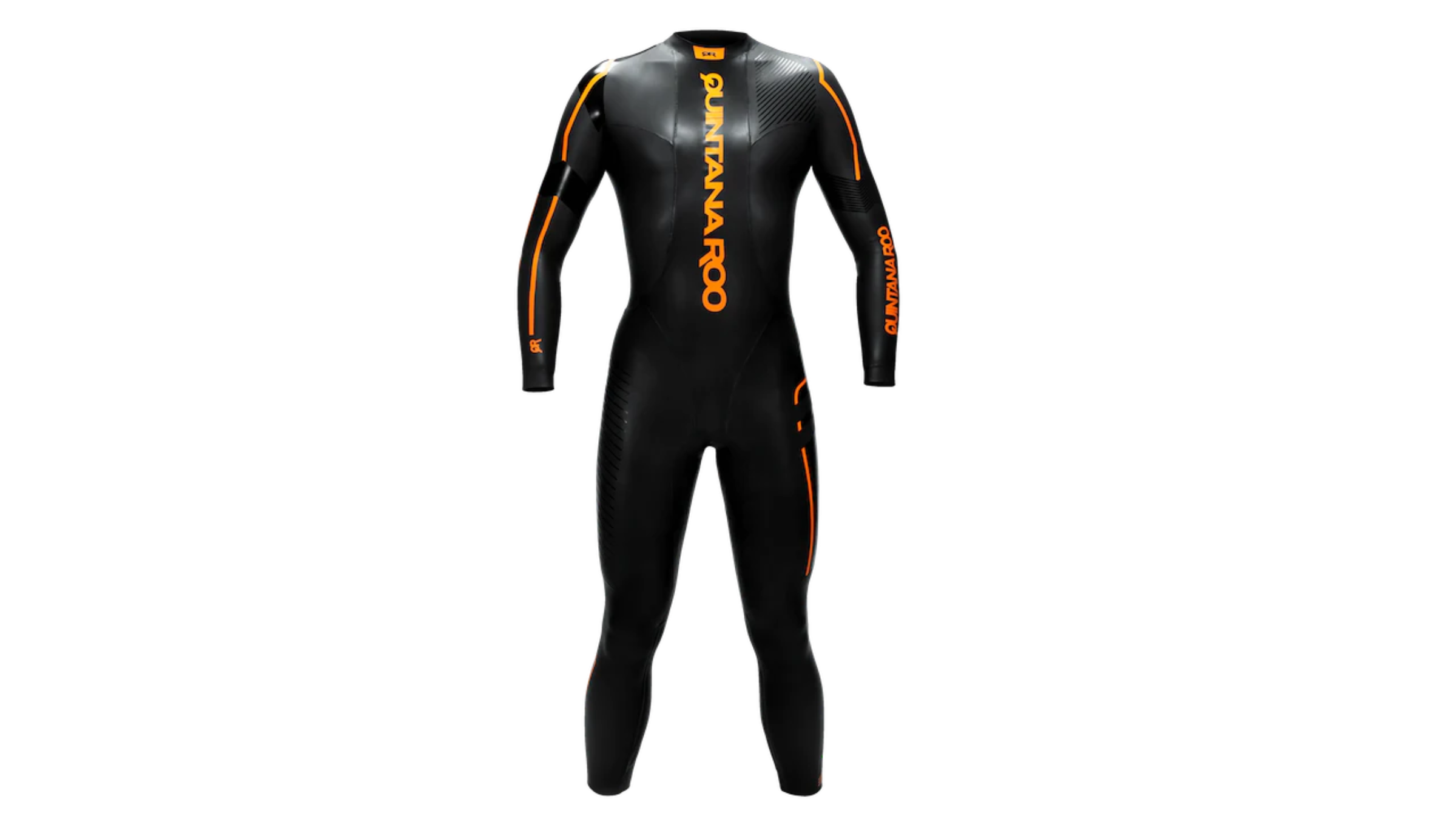 Quintana Roo HydroFive2 wetsuit in black and orange on a white background