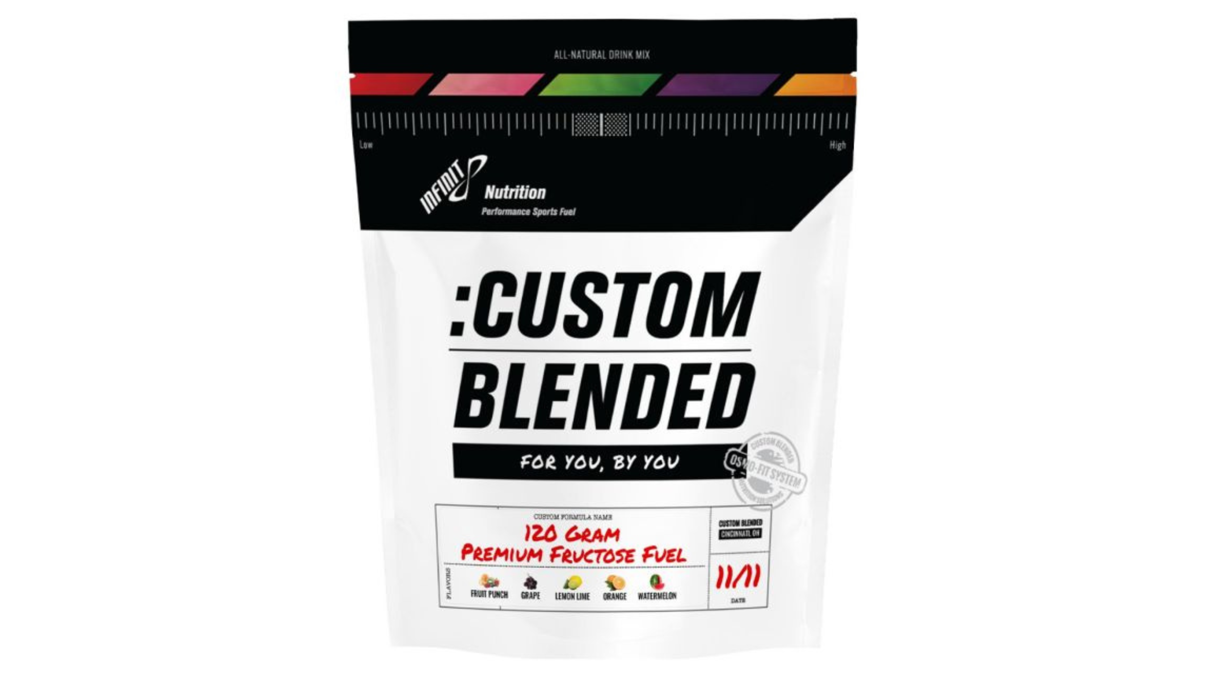 Infinit Premium Fructose Fuel is a high-carb drink mix that offers 120 grams of carbs for long-course athletes.