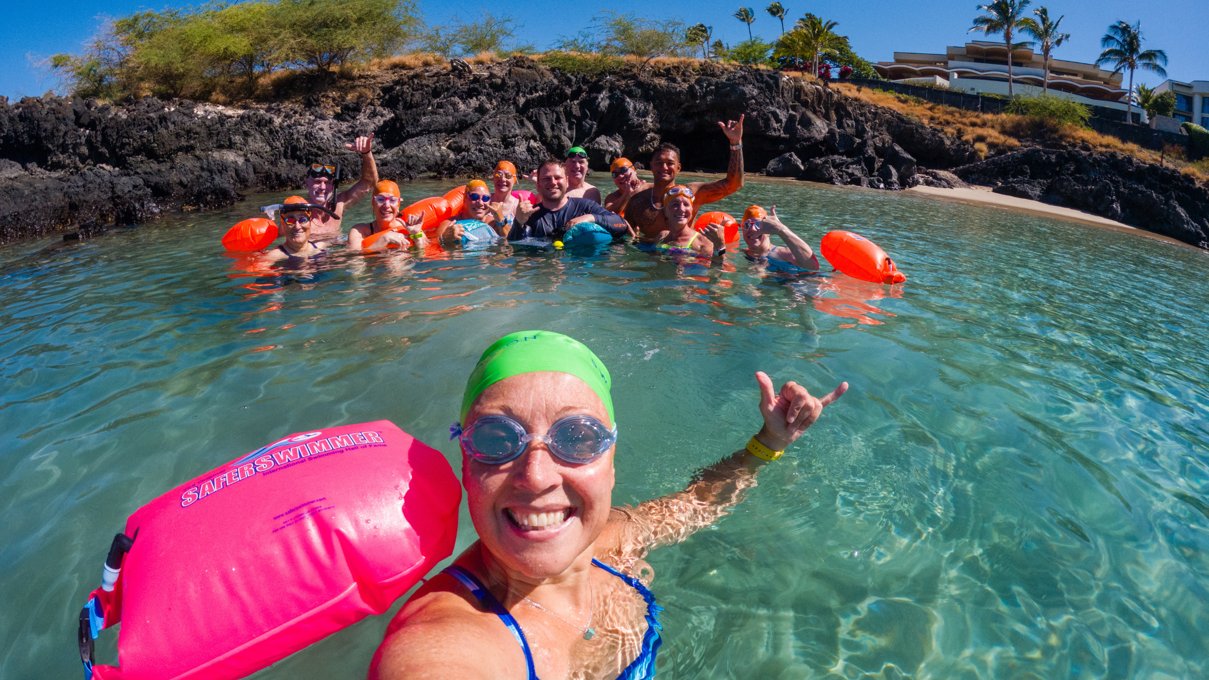 Group of swimmers in the water on a swim vacation