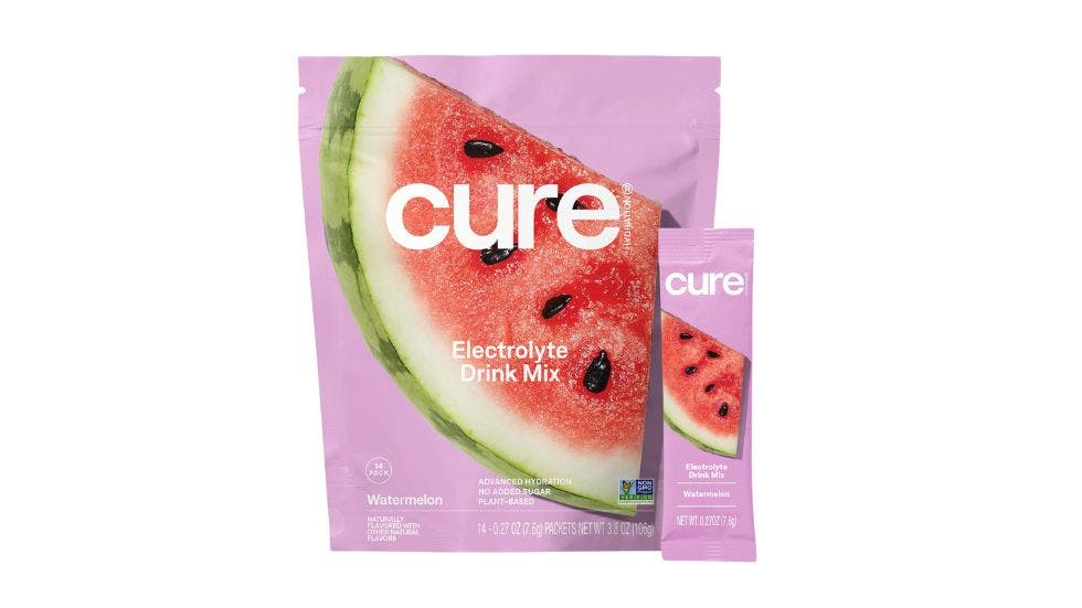 Cure Hydration Watermelon is sweetened with Stevia and monk fruit to offer a low-carb drink you can sip whenever.