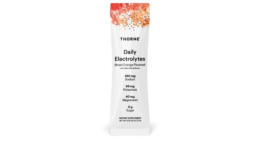 Thorne Daily Electrolytes Blood Orange has no added sugars but all the electrolytes you need for optimal hydration.